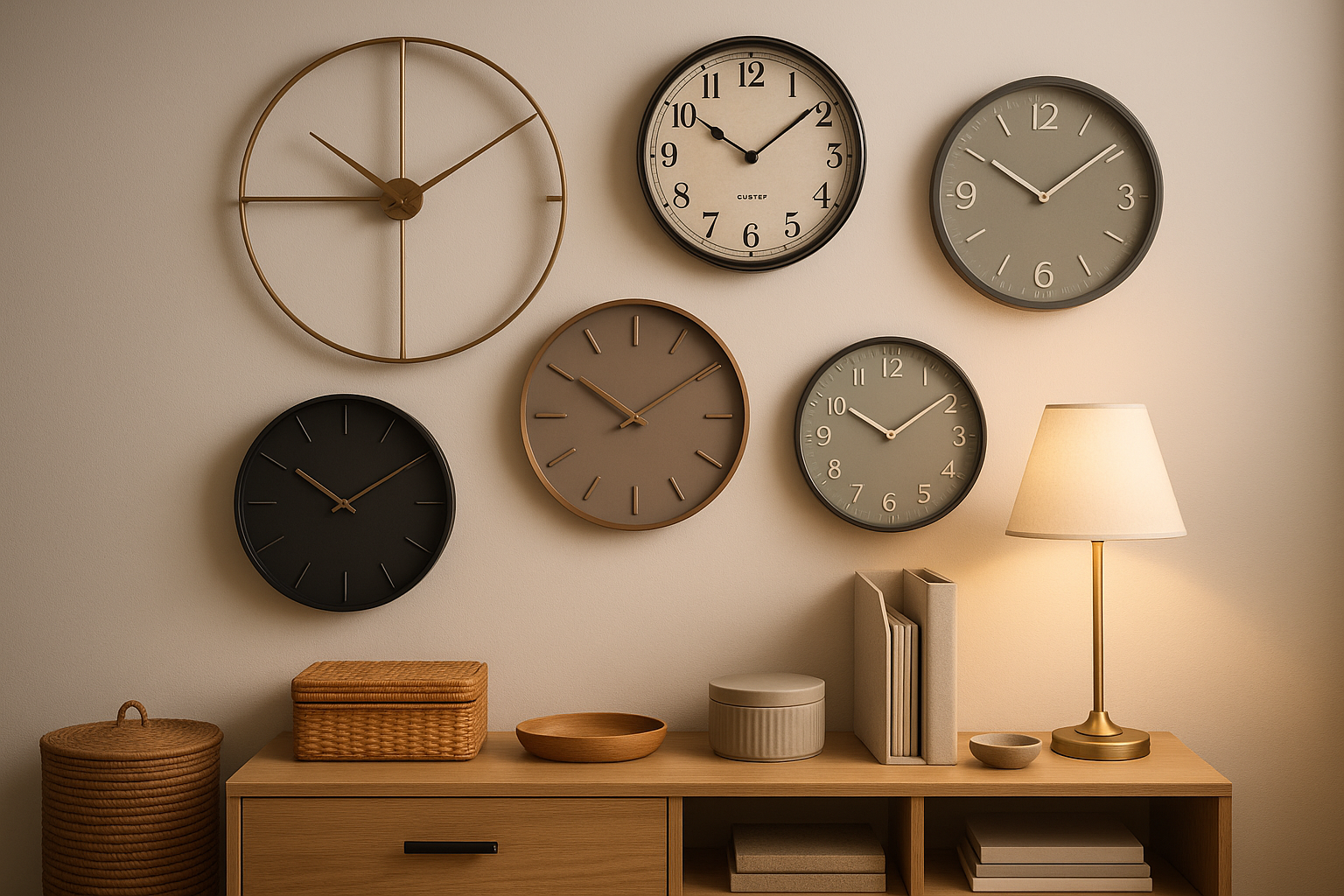 We fuse innovation and practicality, crafting home utilities that elevate everyday life with style. give me the image for this section make sure the image must have similarities with my store like my store is about the decore and wall clocks make image which looks professional grabby audience and attractive also feels like trudty for my costumers